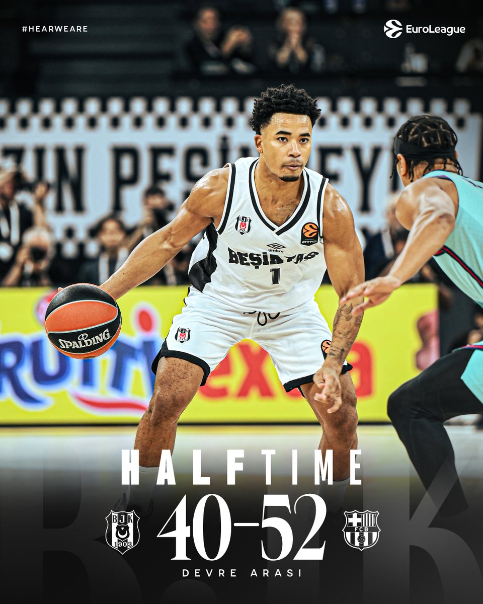 BJK_Basketbol's tweet photo. ⏸️ İlk yarı sona eriyor. 

Beşiktaş 40-52 Barcelona

@EuroLeague | #HearWeAre https://t.co/Yr3L9OUP43