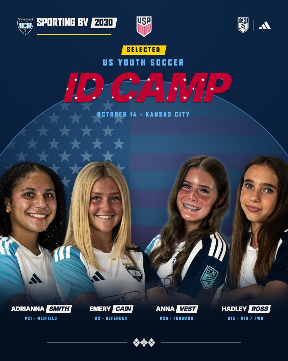 sbv2030ECNL's tweet photo. Adrianna. Emery. Anna. Hadley.

Selected for US Youth Soccer ID Camp, October 14 in Kansas City.

This isn't the finish line. It's a door. Walk through it like you belong there, because you do.

@SPORTINGBV @ECNLgirls @TopDrawerSoccer @TheSoccerWire @PrepSoccer @ImYouthSoccer @USYNT
