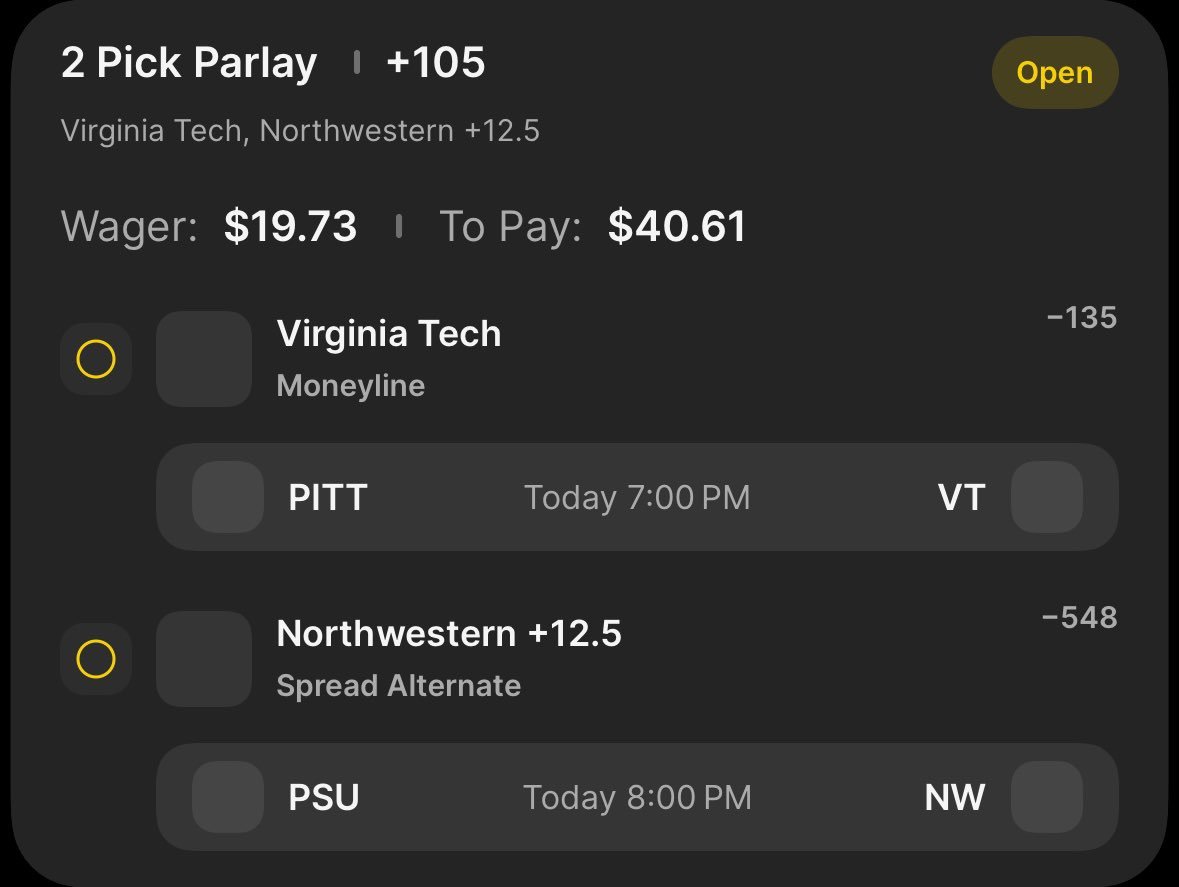 MCBETS08's tweet photo. 10➡️$10,000 IN 10 PLAYS💰
🏈 Virginia Tech ML
🏈 Northwestern +12.5
(+105) $19.73➡️$40.61
#GamblingX #LadderChallenge #mlbparlay #betting | #nrfi | #GamblingTwitter | #gamblingx | #prizepicks | #Fanduelparlay | #val | #potd | #dota2 | #CS2 |  #NBA #NBA2K25 #PrizePicksMLB #CFB #tennis #DFS #Underdog #Dota2 #eSports #LeagueOfLegends #NFL #soccer