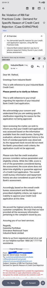 ASHISHRATH27773's tweet photo. @MyIndusIndBank you said that you could not disclose the reason for the credit card application rejection. However, the IndusInd Nodal Team has provided a resolution. So, please do not mislead customers by simply saying that it is due to “internal policies.” https://t.co/HpZgdmsVF6