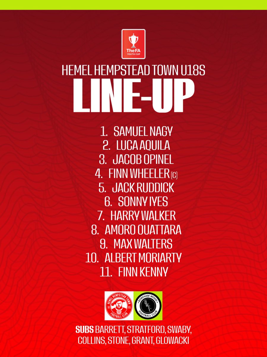 hemelfc's tweet photo. How we line up tonight against Boreham Wood! 🔢

#COYT #FAYOUTHCUP https://t.co/BxQBL5gx8S