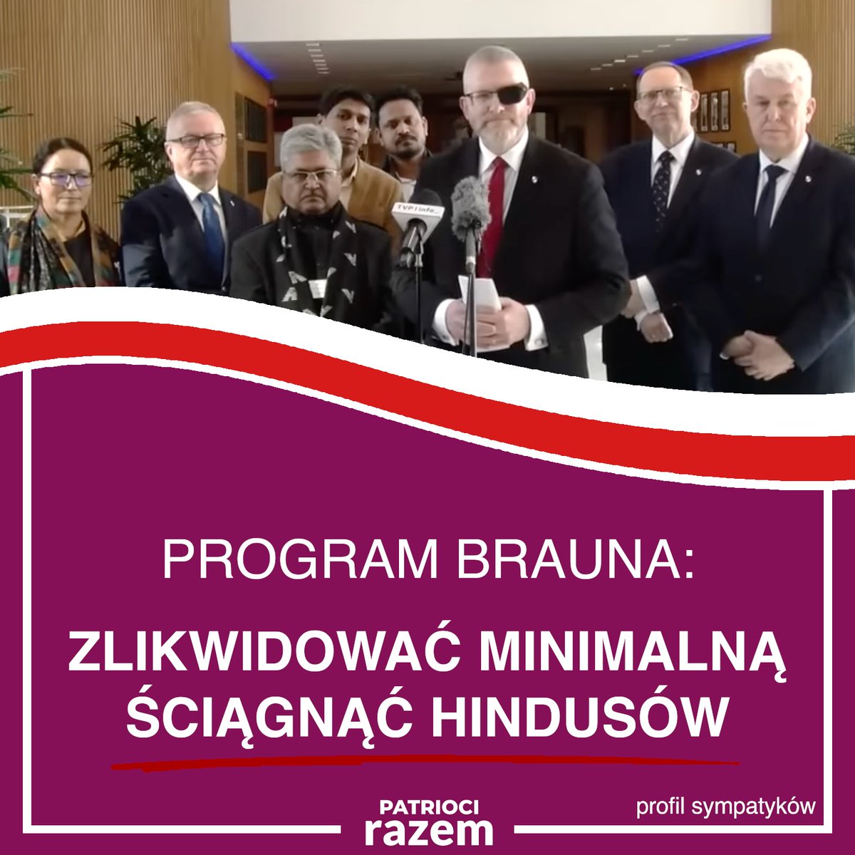 PatriociRAZEM's tweet photo. 🇵🇱 Grzegorz Braun mocno skupia się na atakowaniu migrantów, a za waszymi plecami dogaduje się z agencjami pracy, aby masowo ściągać do Polski Hindusów.

Masowa i niekontrolowana migracja ekonomiczna, bez względu na kraj pochodzenia, w połączeniu z likwidacją płacy minimalnej może mieć tylko jeden efekt - drastyczne pogorszenie sytuacji polskiego pracownika i spadek płac.

Jeśli ktoś z waszej rodziny albo znajomych popiera Brauna, pokażcie mu to.