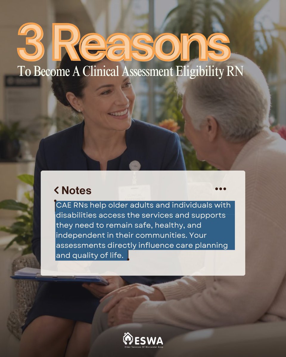 ESWAorg's tweet photo. Looking for a nursing career with purpose? 💙
As a CAE RN, you'll use your clinical expertise to support older adults, make a meaningful impact, and enjoy greater flexibility along the way.
Learn more and apply today. Link in bio.m! #hiring https://t.co/KHL6nKDfaN