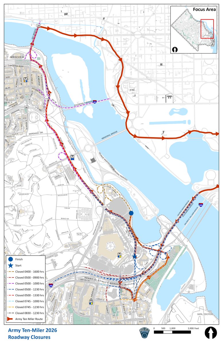 ArlingtonVaPD's tweet photo. TRAFFIC ALERT ⚠️ : ACPD will conduct road closures on Sunday, October 11 to accommodate the 42nd Annual Army Ten-Miler Race. DETAILS: https://t.co/QOClUMrTv5 https://t.co/G2duGbBykj