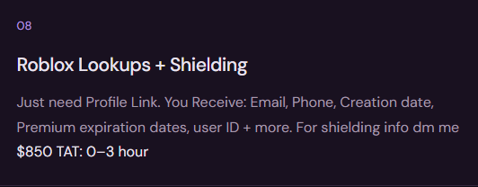 eftd's tweet photo. There appears to be an ongoing method being used to “terminate” specific users on the Roblox platform through an unknown exploit or vulnerability that I have yet to uncover.

This is currently being advertised as a paid service, with individuals allegedly charging up to $1,000+ to terminate a specific Roblox account.

They also claim to be capable of performing lookups using only a target’s username, potentially exposing information such as:

Email address linked to the account
Phone number linked to the account
Premium expiration date

And they are proven to be legit working methods which do deliver what they claim.

@Roblox , this needs to be investigated ASAP. 

Please share this with other creators who can help spread awareness so @Roblox can investigate and address this as soon as possible.

@KreekCraft @Roblox_RTC @RoUtilityNews @4Lulzy
