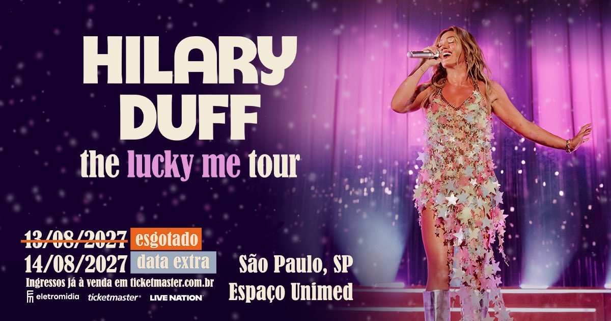 weinthecrowd's tweet photo. 🚨 Data extra para Hilary Duff com vendas JÁ ABERTAS! Dia 14 de agosto de 2027. 

O primeiro show está ESGOTADO. 

🎟️ https://t.co/GRtQOHRKsl https://t.co/D8JPIiMiwE