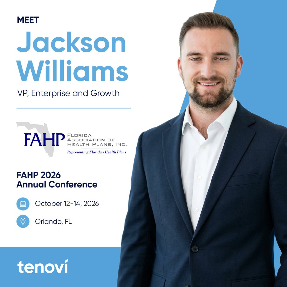 tenovihealth's tweet photo. Jackson Williams, VP, Enterprise & Growth at Tenovi, will be at #FAHP2026 October 12-14, connecting with health plan leaders and healthcare innovators.
Will you be there? Book time with Jackson: https://t.co/oXDJP8vKjB
#DigitalHealth #ValueBasedCare https://t.co/p3BHEEPnRS