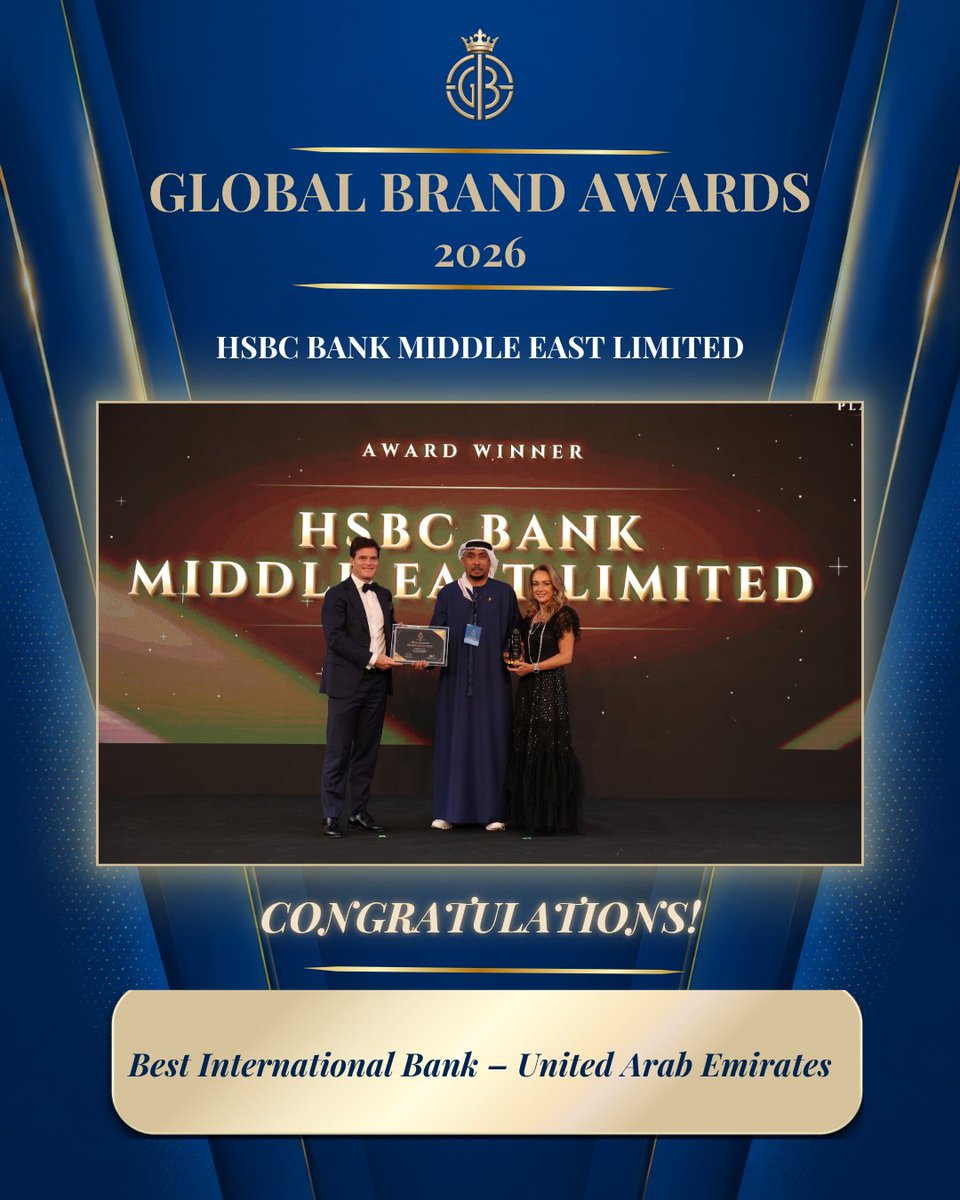 GlobalBrandsMag's tweet photo. Congratulations to @HSBC_UAE on winning at the Global Brand Awards 2026!

#GlobalBrandAwards2026 #GlobalBrandsMagazine #AwardWinners #BrandExcellence #HSBC https://t.co/7HXZxMJFHp