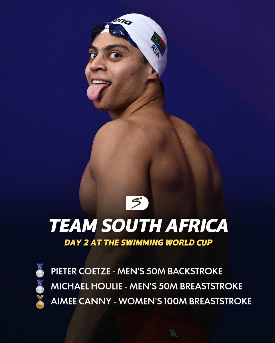 SuperSportTV's tweet photo. Two silvers and a bronze for Team South Africa on Day two of the #SWC2026 Finals 🤩🥈🥉

Day three is live tomorrow from 15:50 (CAT) on SS Extra (Ch.210) 📺

#SSSwimming https://t.co/0e37TlEpSb