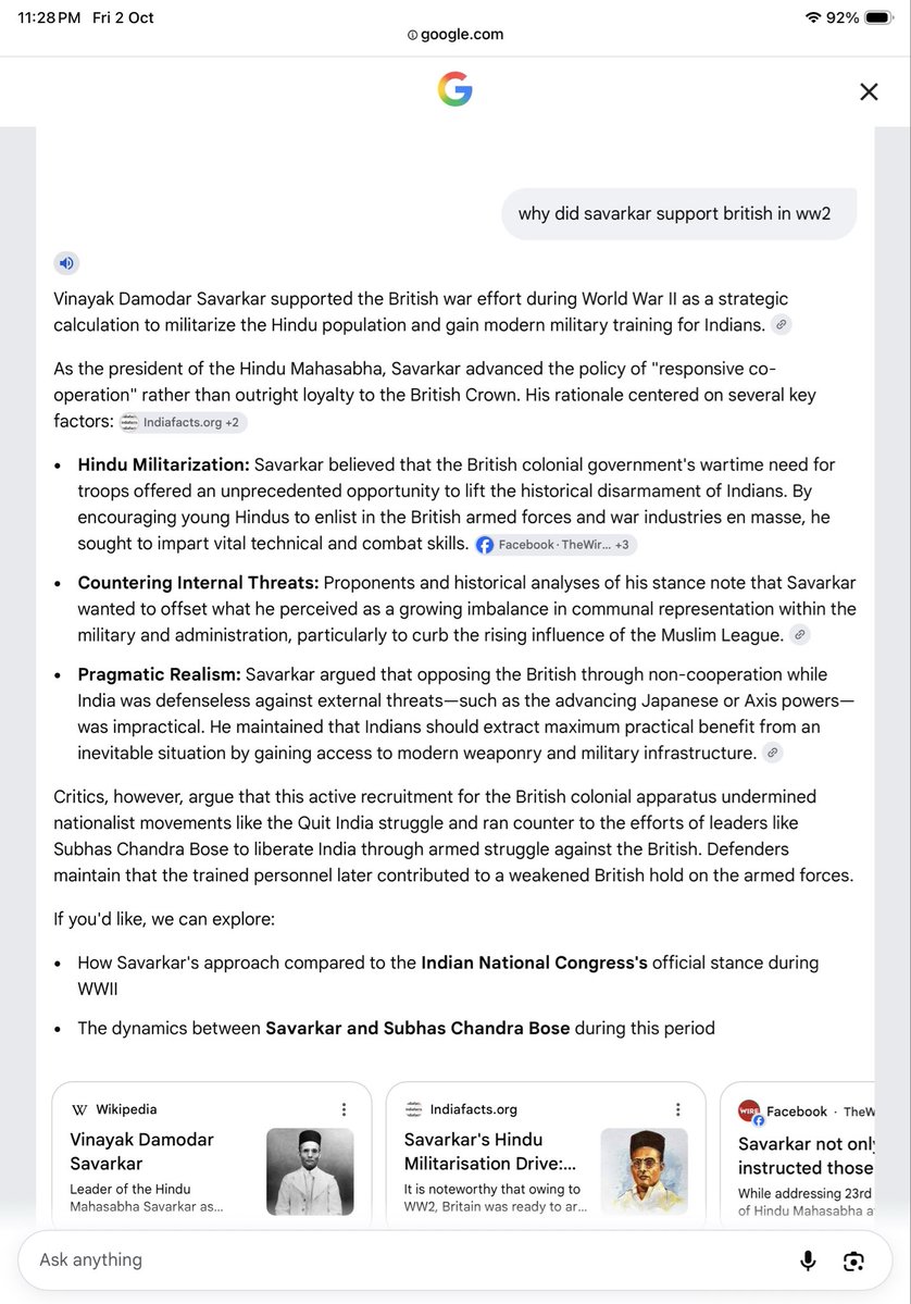 vppmias's tweet photo. @ntrsametha @Vikaram_C17 @87runout Bro Savarkar ni demean cheyadam kuda wrong ee kada mari 

Everyone tried in their own ways,

Ww2 lo time freedom osthadi ani evadiki thelidu 

Ambedkar literally worked with British mari Adi kuda criticise cheyachu ga mari https://t.co/n1vKO0ADMr