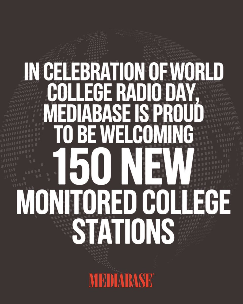 MediabaseCharts's tweet photo. Celebrating College Radio Day with some big news!
 
We are thrilled to welcome 150 NEW monitored college stations to Mediabase this fall!

We love college radio and the incredible students, talent, and communities that make it thrive every single day.🎙️❤️

#CollegeRadioDay https://t.co/qccBgxRCbp