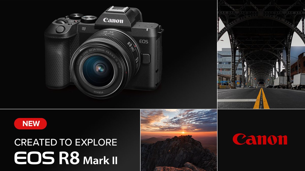 CanonUSA's tweet photo. The new EOS R8 Mark II is built to explore! Designed for amateurs &amp; hobbyists, it’s the lightest full-frame camera in the EOS lineup with In-Body Image Stabilization. 

Pre-order now: https://t.co/IHSs8wbOZK https://t.co/DfqADUQ1Z0