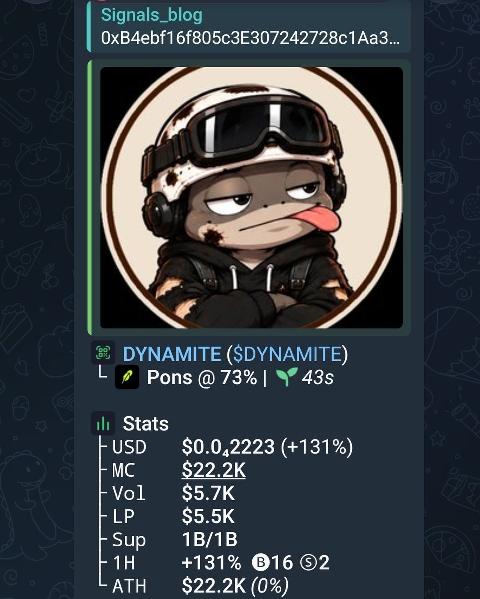 signalsblogg's tweet photo. Watch your entry on $DYNAMITE 

CA>>
0xb4ebf16f805c3e307242728c1aa3c1ee07e965f7 https://t.co/Kt5iR24IgH