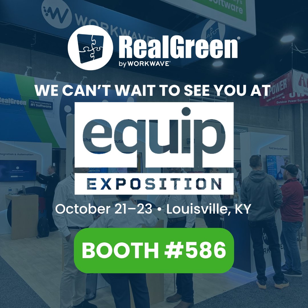 RealGreenSys's tweet photo. Louisville, we’re coming for you.🌱

#RealGreen is heading to @equipexposition! See what’s new with RealGreen + #Wavelytics®, and learn how smarter tech can take your business from route to revenue.

📍 Booth #586
📌 Kentucky Exposition Center | Oct. 21–23

👋 Stop by! #EQUIP2026 https://t.co/gML8UNaMHF