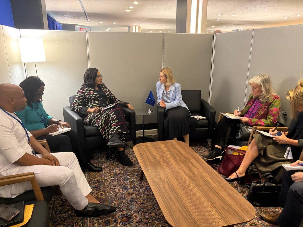 tvcnewsng's tweet photo. PHOTOS: Nigeria, EU Discuss Migration, Skills Mobility, Trafficking at UNGA 81

Nigeria’s Minister of Foreign Affairs, Bianca Odumegwu-Ojukwu, has met with European Union Vice-President and High Representative for Foreign Affairs and Security Policy, Kaja Kallas, on the sidelines of the 81st United Nations General Assembly in New York.

Disclosing the details of the discussions on Friday, Mrs Odumegwu-Ojukwu said it was focused on migration and legal pathways, skills mobility, combating trafficking, rebuilding post-conflict communities, return and reintegration, and strengthening the Nigeria-EU migration partnership.

Credit: X| Ojukwu_Bianca