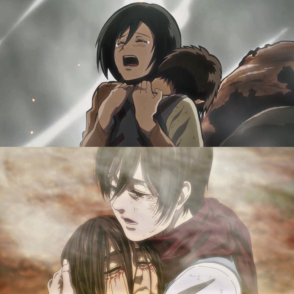 mdemoroha's tweet photo. the fact that mikasa was always there to hold eren when he came out of his titan for the first and last time https://t.co/ZUbRDl2Wn8