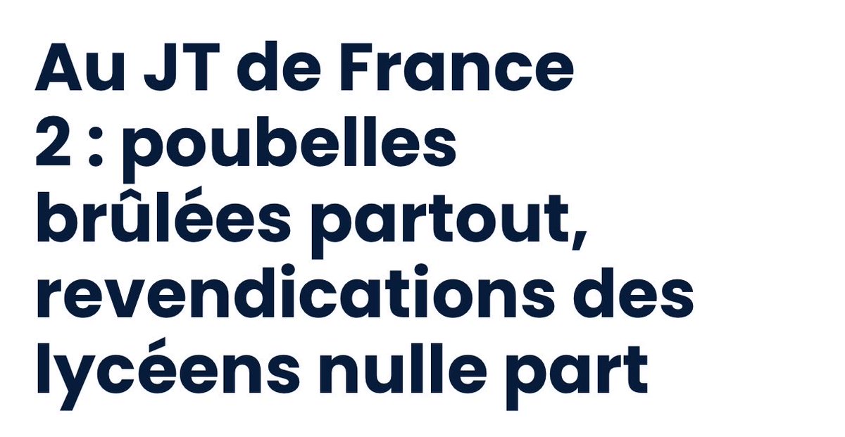 Brevesdepresse's tweet photo. ⚡️🇫🇷INFO - Sur 24 min 53 consacrées par les #JT de #France2 aux #mobilisations lycéennes sur 4 jours, 19 min 26 portent sur les #violences, contre 1 min 56 sur les #revendications. Les accusations du gouvernement contre LFI occupent, elles, 2 min 58... https://t.co/M29wATnyjt https://t.co/DFyIIHX4U4