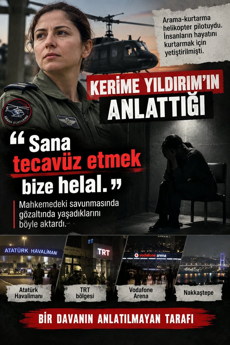 KadnlarBirlikte's tweet photo. Ağırlaştırılmış müebbet hapis cezası alan KHK'lı pilot Kerime Yıldırım, gözaltında karanlık bir odaya kapatıldı, yüzü duvara çevrilerek ölüm ve tecavüzle tehdit edildi.

“Bana tecavüz etmeyi helal gördüklerini söylediler.”

@MuyesserYildiz 
KerimeYıldırıma SesOl https://t.co/YLySqi2CFm