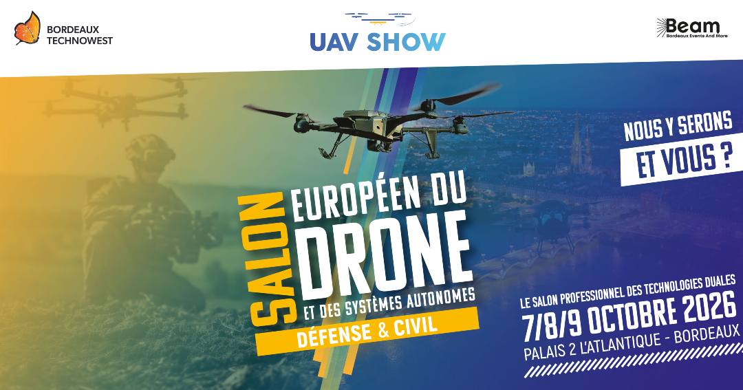 onera_fr's tweet photo. [1/2]
L'#ONERA sera présent au salon UAV SHOW, du 7 au 9 octobre à Bordeaux 🛩️
Au programme sur notre stand : SAR-Light, aérodynamique &amp; acoustique, notre programme drones, et la start-up Aquila System

📍 Stand 0305, Palais 2 l'Atlantique, Allée F

#UAVSHOW #Drone #Defense https://t.co/wm3SNZnQEr