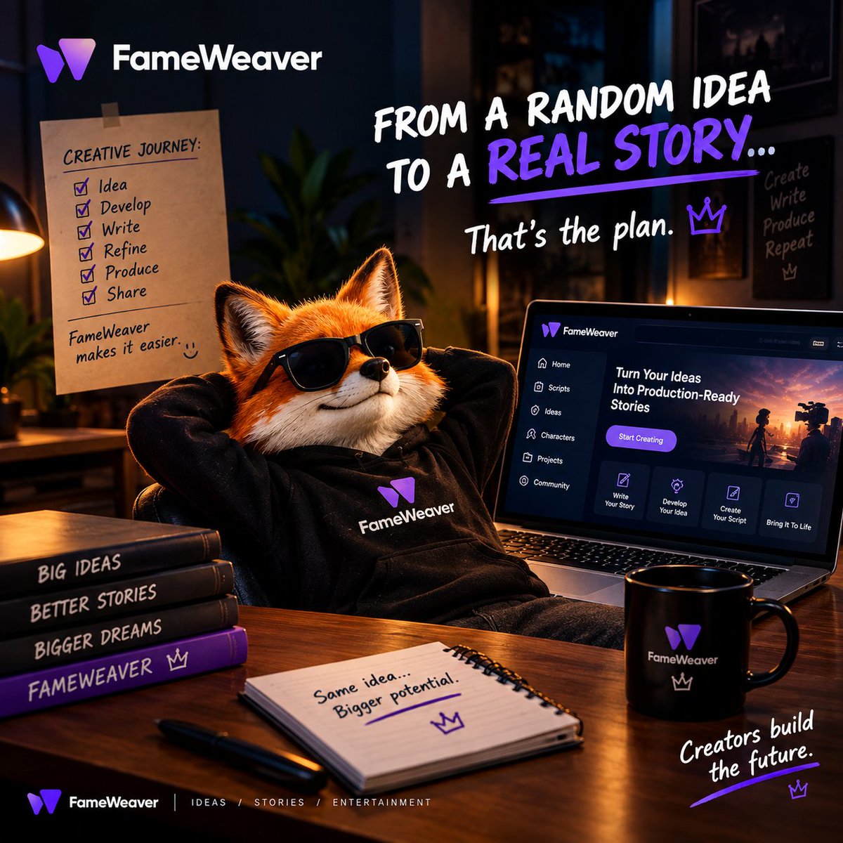 Web_Wale3's tweet photo. Me: I’ll just develop one idea real quick.😂

FameWeaver: Say less. 
From idea to story, the journey gets interesting. https://t.co/4eBs4IhwwV