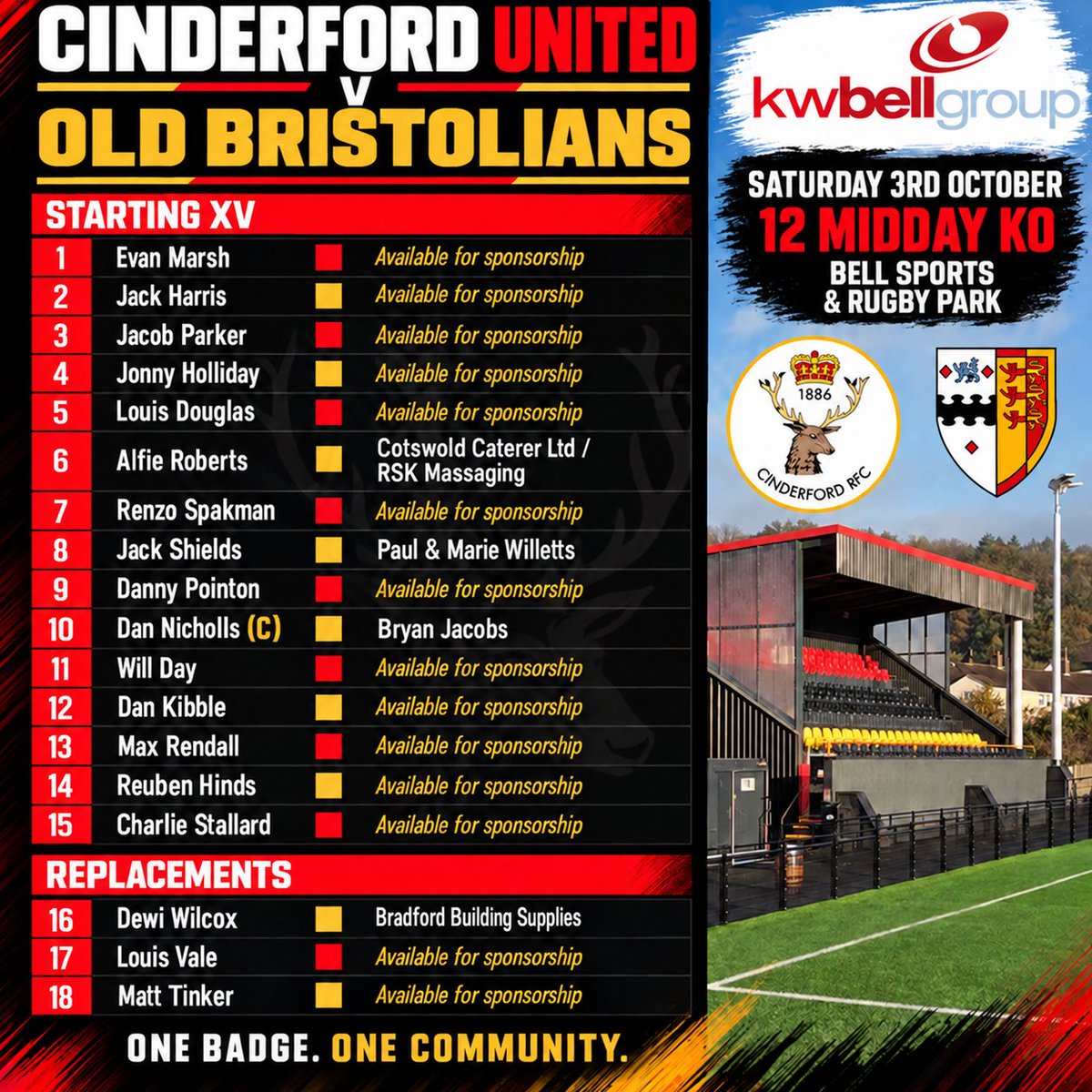 cinderfordrfc's tweet photo. 🤐 Chippy wasn’t spilling the beans… so here’s your United team!
We welcome Old Bristolians to Bell Sports & Rugby Park tomorrow, Saturday 3rd October. Kick-off: 12 midday 🏉
Come along and get behind the lads & pack the park! 🔴⚫🟠
#ForestofDean #OneTeam #TeamAnnouncement https://t.co/gi0Di1OEnb