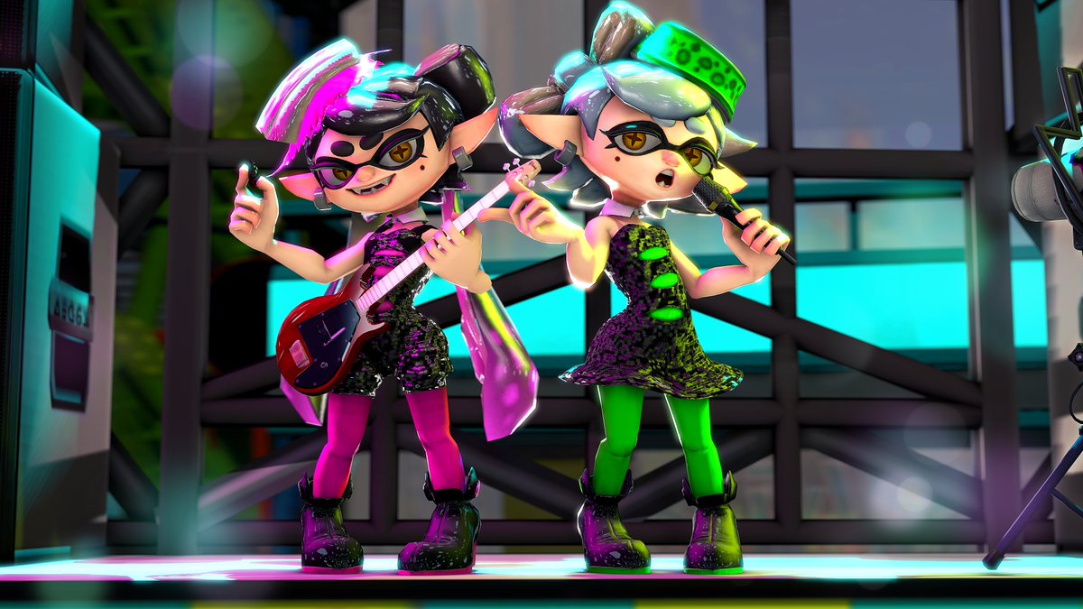 HopefulDream98's tweet photo. [Splatoon] - The Squid Sisters 🩷💚

Here are some of my favorite renderings from the works I've created so far. https://t.co/7iw0wKneYU