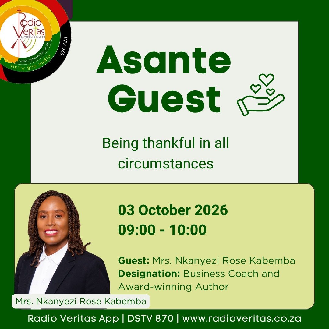 RadioVeritasSA's tweet photo. #RadioVeritasSaturdayProgrammes 

#Asante with Kutloano Mohasoa on #RadioVeritasSA #Dstv870 #RadioVeritasApp

📆03 October 2026
⏰09:00 - 10:00

#CommunityConnections #FaithInAction #RadioVeritasCommunity #RVCommunityEngagement https://t.co/LQWhvEUBt2