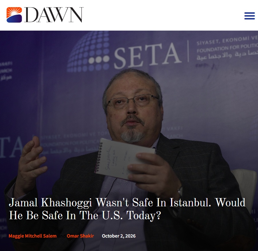 OmarSShakir's tweet photo. 8 years ago, MBS approved an op that killed &amp; dismembered dissident &amp; Wash Post columnist Jamal Khashoggi. But they didn't kill his vision—which lives on in the org he founded: @DAWNmenaorg. Jamal's friend Maggie Salem &amp; I remember Jamal in DAWN's journal https://t.co/bMcGWszUvi https://t.co/1hSCSrot1J