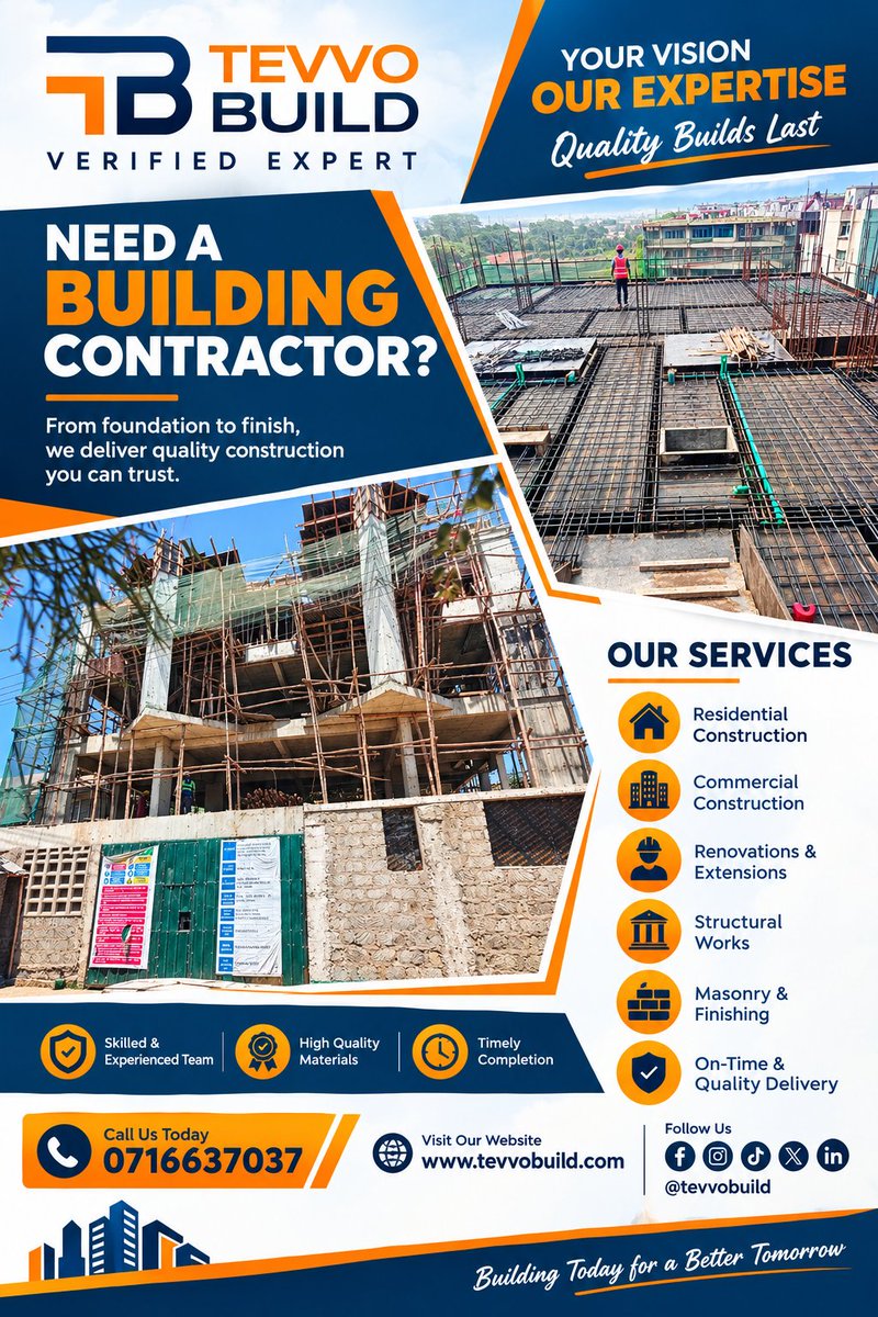 tevvobuild's tweet photo. 🏗️ Building your dream home? Get the right contractor for the job. From planning to construction, connect with trusted experts through TevvoBuild. 🔨🏠

🌐 https://t.co/9aUt0NXrjJ
📞 0716 637 037

#TevvoBuild #ConstructionKenya #BuildingContractor #BuildSmart https://t.co/rCf55nfPgM