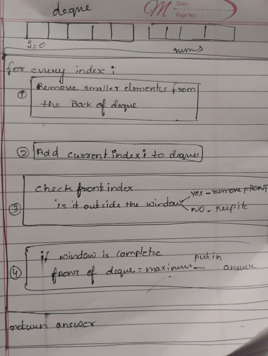_Satya_madhavi's tweet photo. Day 16 🚀

Solved Sliding Window Maximum today! 

Today I learned how a Deque can be used to efficiently keep track of the maximum element in a sliding window.

#100DaysOfCode #Java #DSA #LeetCode https://t.co/71EjDMSGn2