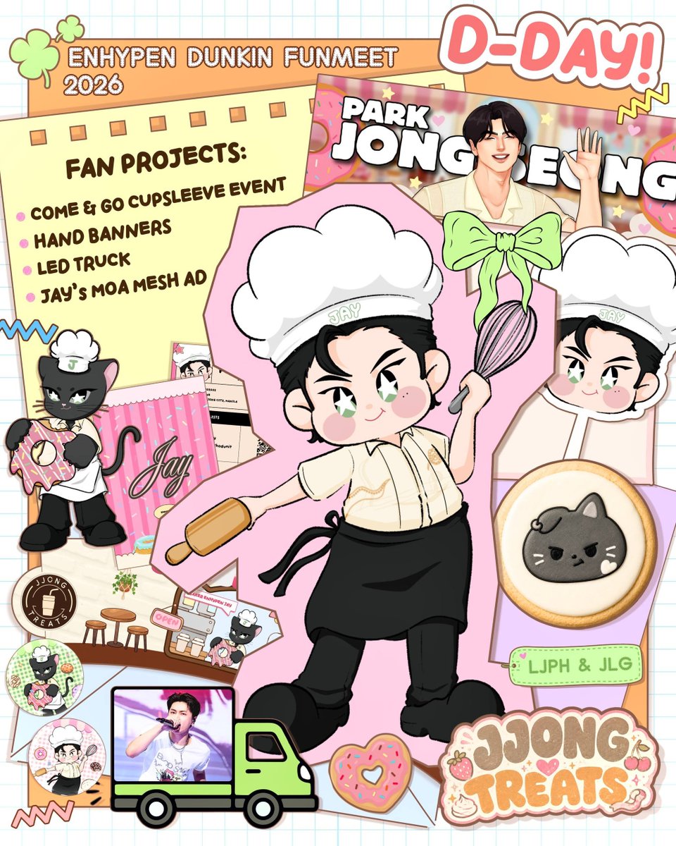 LuckyJayPH's tweet photo. 𝐉𝐉𝐎𝐍𝐆 𝐓𝐑𝐄𝐀𝐓𝐒 [𝐃-𝐃𝐀𝐘]

It’s finally the most awaiting Dunkin Funmeet Day! Just a few hours before we see ENHYPEN again. 

To make your funmeet experience even more exciting, don’t forget to check out Jay’s fan projects around Mall of Asia! 

1. Visit Tiger Sugar and claim your 𝐉𝐉𝐎𝐍𝐆 𝐓𝐑𝐄𝐀𝐓𝐒 Cupsleeve Kit. 

— We’ve prepared a drop box for ENGENE/BLUEJAYS/JJONGPS who would like us to bring your letters to THE SIN BLISS FANSIGN & CAFE EVENT on October 4, 2026. You'll see the drop box at the counter or ask the cashier/staff where the drop box is. 

2. Take a snap of our 𝐌𝐎𝐀 𝐌𝐄𝐒𝐇 𝐋𝐄𝐃 𝐀𝐝 showcasing and highlighting Jay’s recent activities.

3. Enjoy the 𝐉𝐀𝐘 𝐋𝐄𝐃 𝐓𝐑𝐔𝐂𝐊 roaming around Mall of Asia!

4. Claim your 𝐉𝐀𝐘 𝐁𝐀𝐍𝐍𝐄𝐑𝐒 at the venue from our jjongps volunteers.

Take lots of photos, enjoy the event, and make unforgettable memories! 

Don’t forget to tag us in your posts, ENGENE!

See youuu~! 

#DunkinPH_ENDLESS #ENDLESSFunMeet
#ENHYPEN #제이 #JAY 
#엔하이픈_제이 #ENHYPEN_JAY