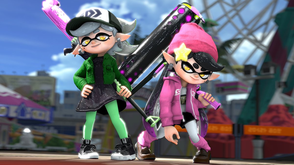 HopefulDream98's tweet photo. [Splatoon] - The Squid Sisters 🩷💚

Here are some of my favorite renderings from the works I've created so far. https://t.co/7iw0wKneYU
