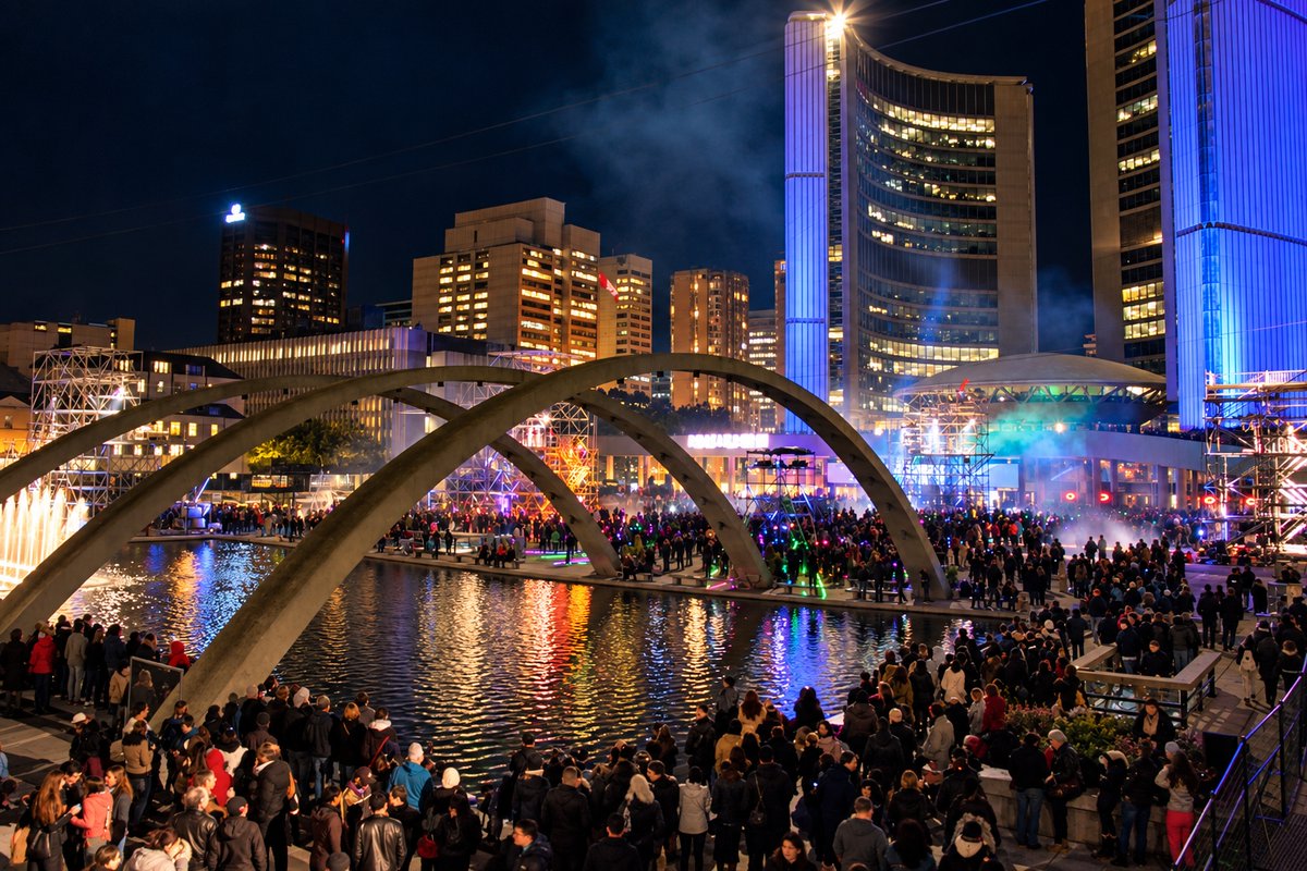 JohnTavaresJr's tweet photo. Throwback: October 1, 2012. Nuit Blanche, an all night festival of the arts and culture, Nathan Phillips Square, Toronto, Ontario, Canada. https://t.co/vHilhfpmtI