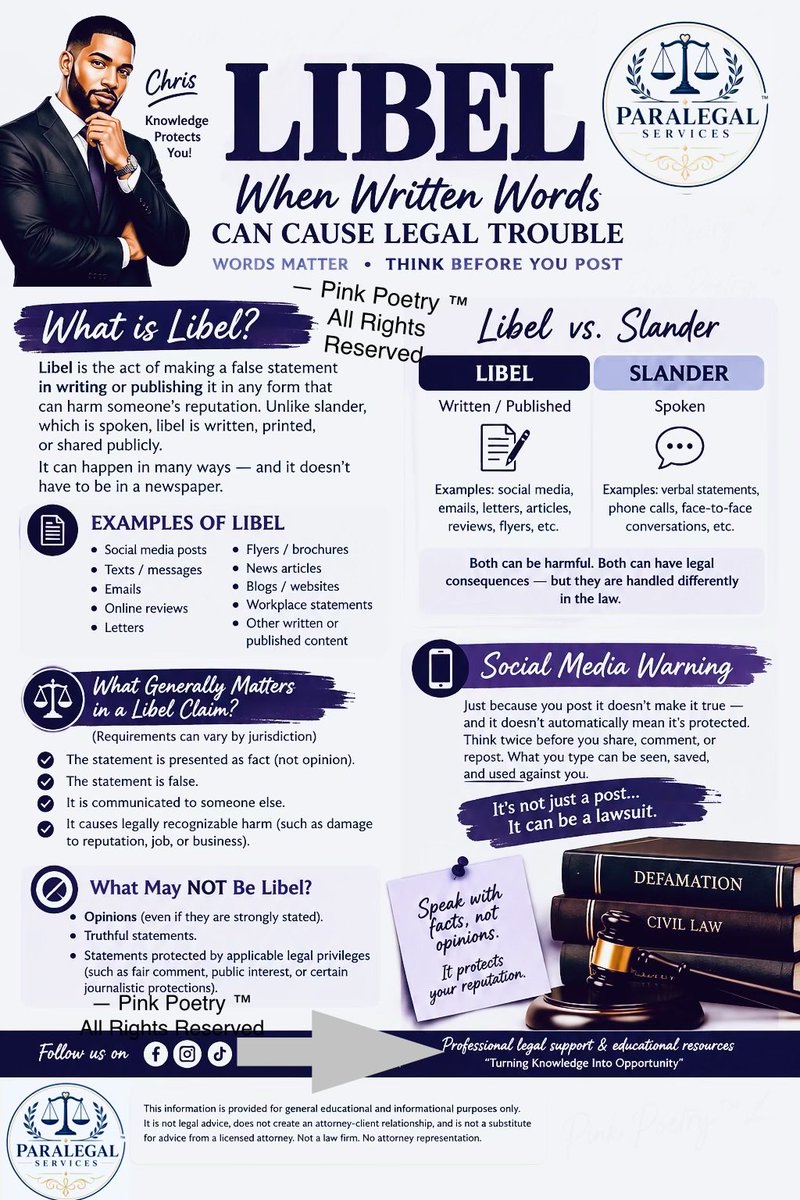 paralegalServss's tweet photo. Educating on Libel. Be sure to check out the examples https://t.co/mnoHCc6Ftl