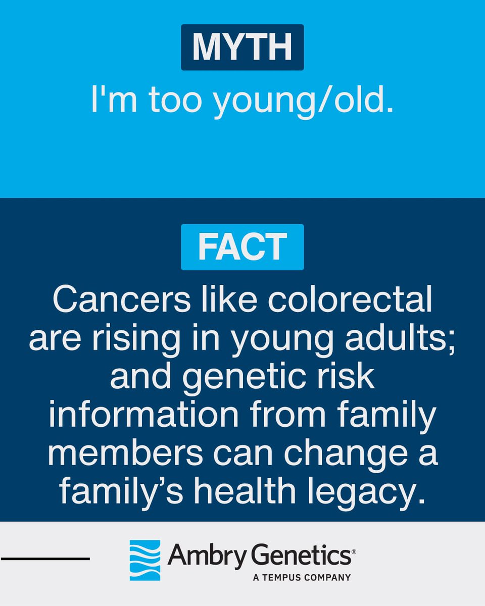 AmbryGenetics's tweet photo. As we recognize National Hereditary Cancer Week, we present these "Myth-busters" to debunk common misconceptions about hereditary cancer testing (HCT).
#NHCW2026 #HereditaryCancer #GeneChat #GeneticTesting https://t.co/3QQttqTu9e