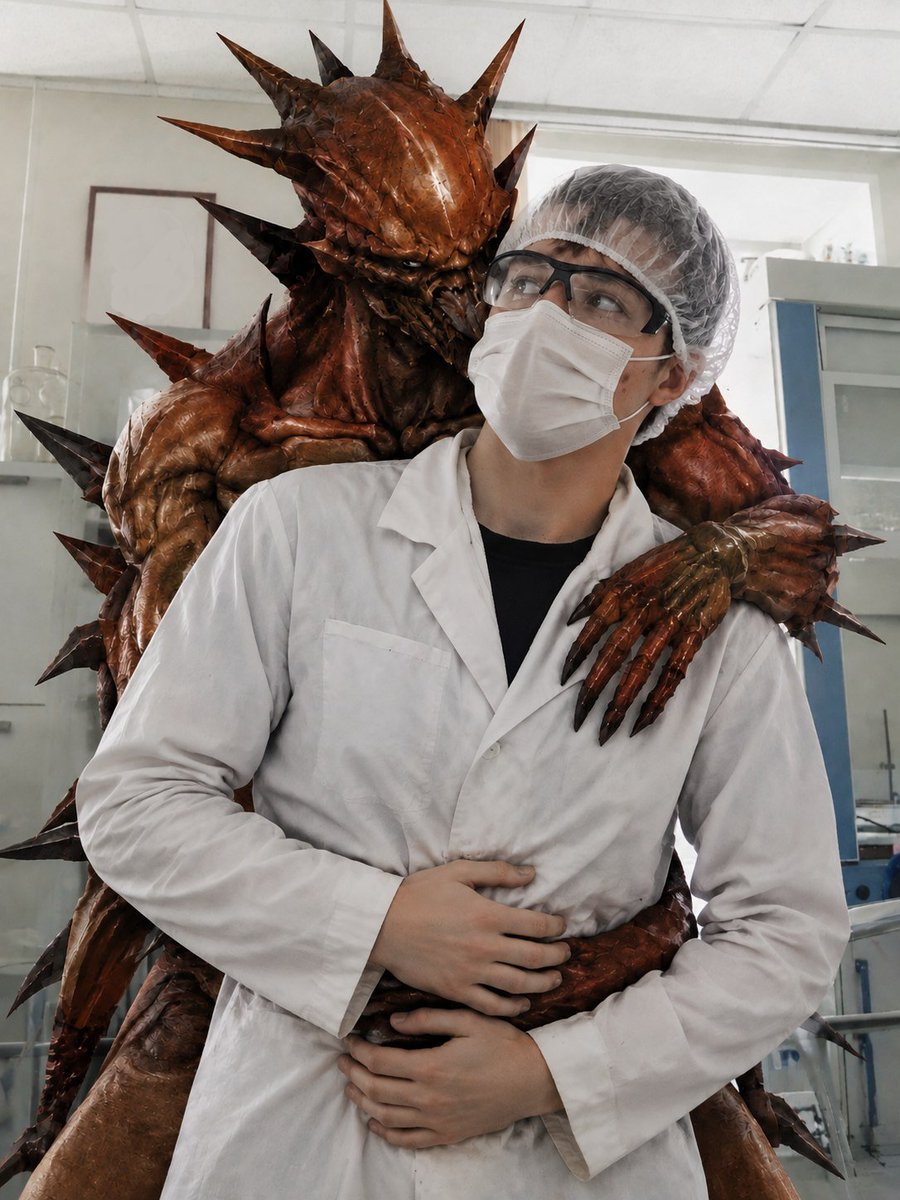 NaW7348's tweet photo. This alien is three times stronger than a human. They are a parasitic race; first, they deposit small offspring inside you—creatures resembling thick, slug-like organisms 3 cm thick and 10 cm long, covered in soft brown scales. https://t.co/48RtJWxi0T