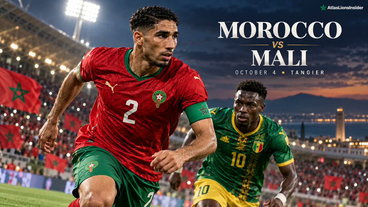 AtlasLionsNews's tweet photo. 🇲🇦 Morocco vs Mali 🇲🇱

Morocco close the international window in Tangier after a perfect AFCON start:

✅ 6 points
✅ 4 goals
✅ 0 conceded
📅 Oct 4
⏰ 18:00
📍 Grand Stade de Tanger

Preview: https://t.co/gMMC9XCCjt

#AtlasLions #Morocco https://t.co/6Hs3qB3FuY