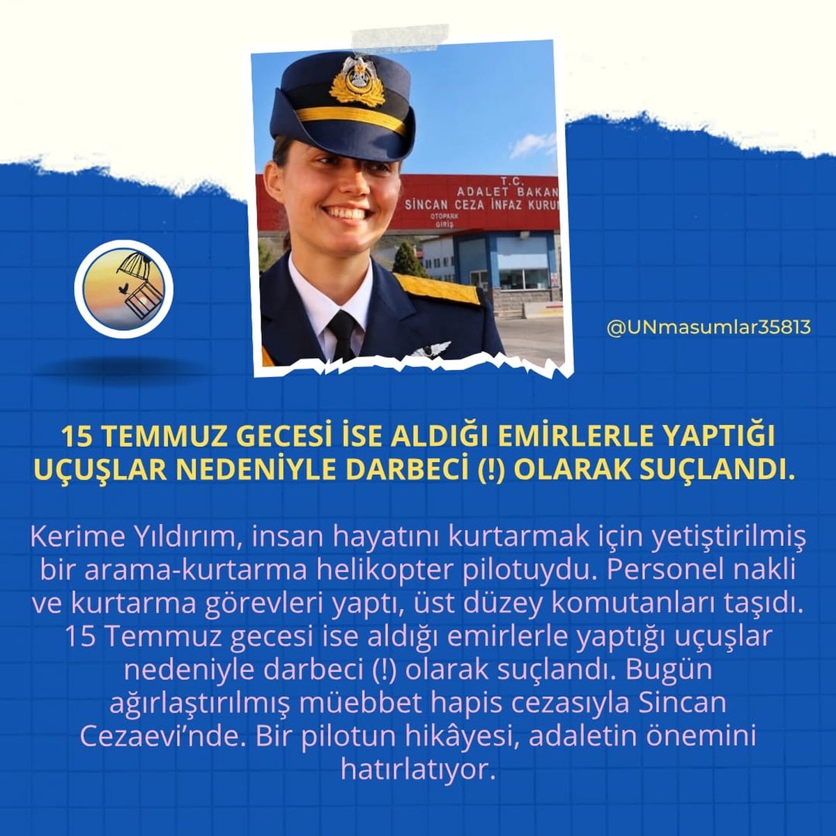 Hakk_Yolu27's tweet photo. 📢 DUYULMAYAN SESLERE BİRAZ NEFES OLALIM!
Hadi, bu etikete birlikte destek verelim. ❤️

​İnsan hayatını kurtarmak için eğitilmiş bir arama-kurtarma pilotu, yaptığı uçuşlar yüzünden darbeci ilan edildi!  
​
KerimeYıldırıma SesOl https://t.co/BuczONOq9l