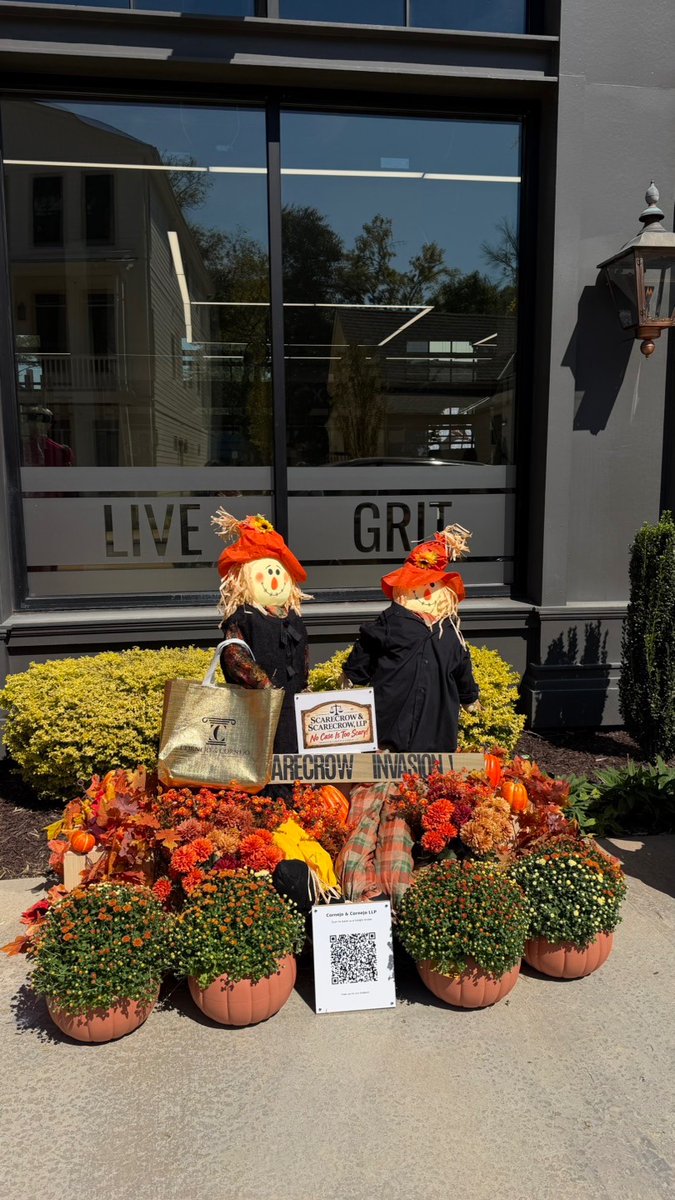 Cornejo_Law's tweet photo. These scarecrows mean business! 🎃⚖️🍂

Our newest “attorneys” are dressed for court and ready for fall! We’re bringing a little Cornejo spirit to scarecrow season. 🎃👀

Even our scarecrows don’t settle, They get justice. 😉

#CornejoAndCornejo #ScarecrowSeason #FallVibes #CommunitySpirit