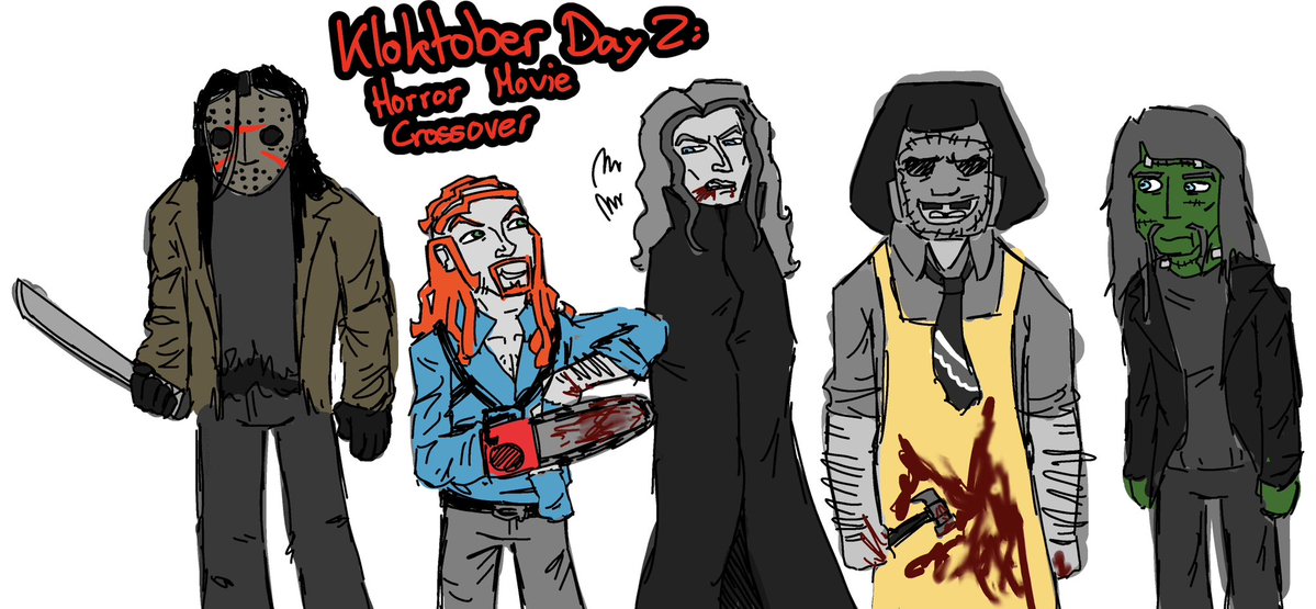 mayonnaise2105's tweet photo. #metalocalypse #Kloktober2026 Day 2: Horror movie crossover !!
Nathan-Jason (friday 13th)
Skwisgaar-dracula
Pickles-ash williams (chainsaw hand guy)
Murderface-Leatherface 
Toki-Frankensteins monster https://t.co/eDLbKXnMjy