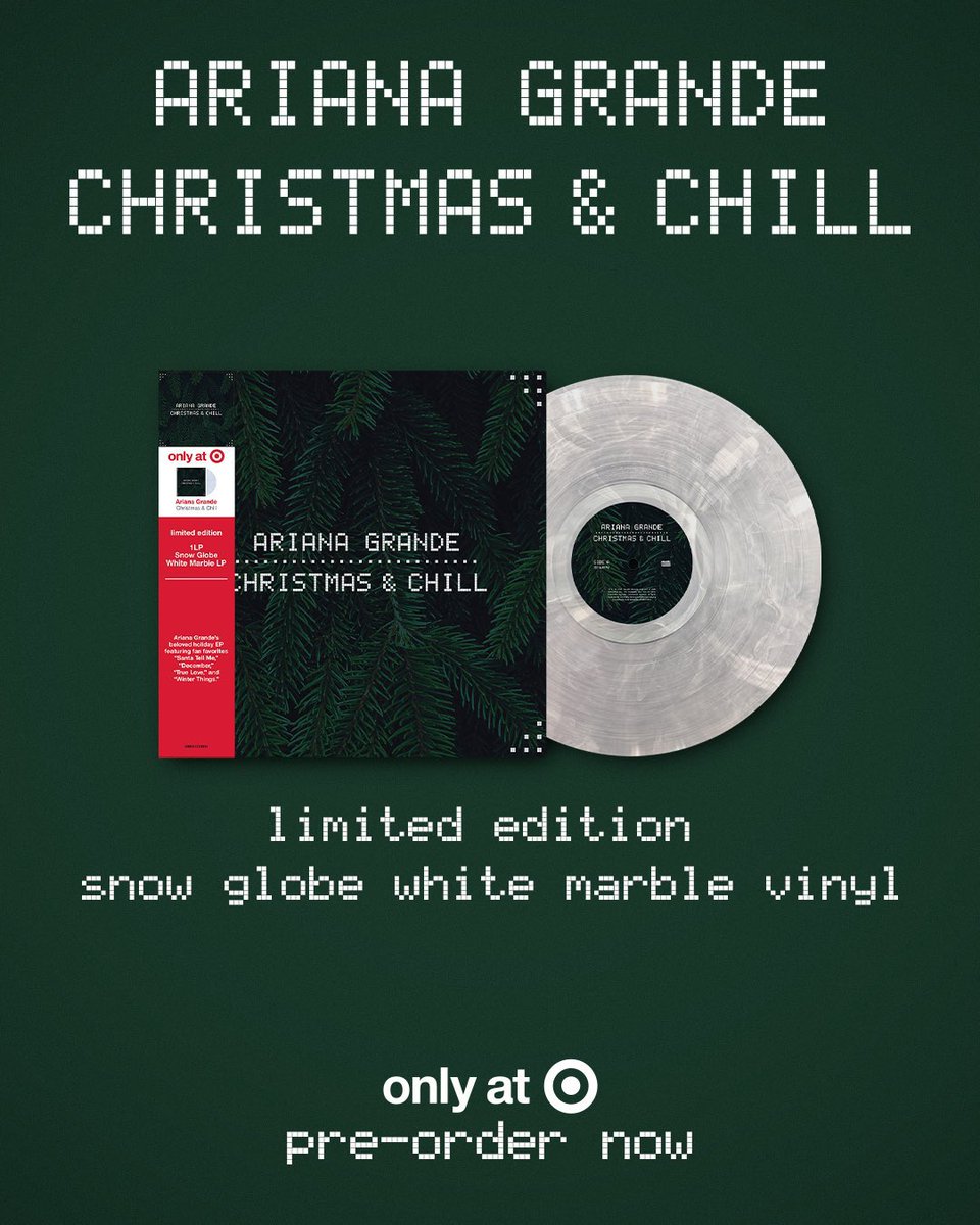 arianaaHQ's tweet photo. christmas and chill ♡ limited edition @target vinyl, preorder now! 
https://t.co/W1UcRvCHgV https://t.co/wYHjCx1rmN