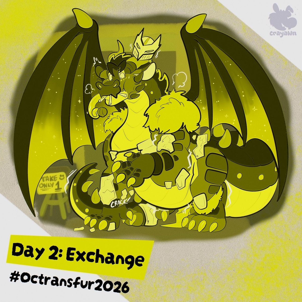 cray_awn's tweet photo. Greedy @DexyRays is finding out that there’s repercussions for taking too much candy!🍭🐉🗡️

Thank you so much for your support!♥️✨
#Octransfur2026 #Octransfur #TF #Transformation #Cartoon #Dragon https://t.co/xPMB5PiGP7