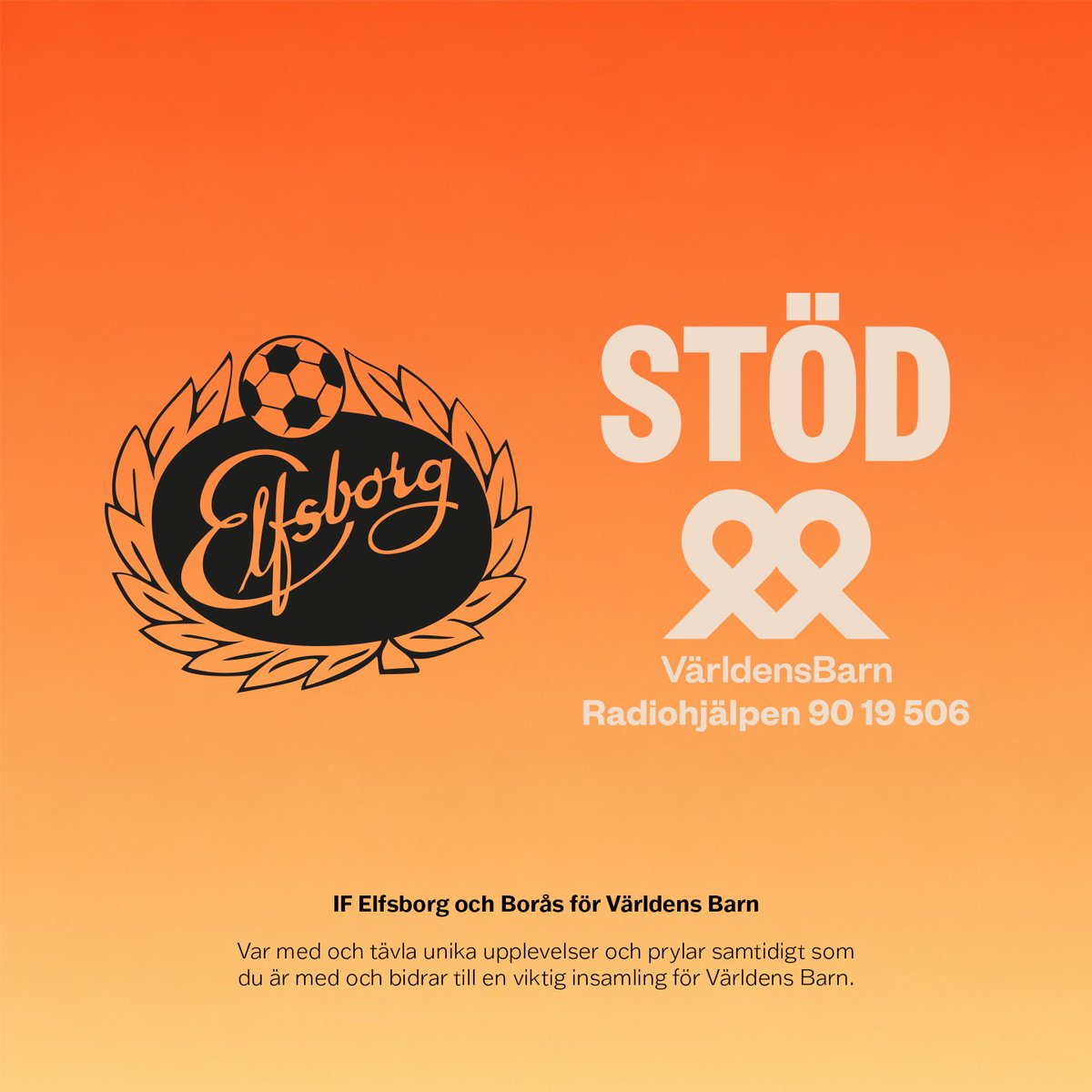 IFElfsborg1904's tweet photo. SISTA CHANSEN 🟡⚫️ Var med och bidra och tävla om unika priser.

In på Världens Barn och sök upp våra bössor.
__________
#vitillsammans #elfsborg #borås https://t.co/NxHBX8VGtv