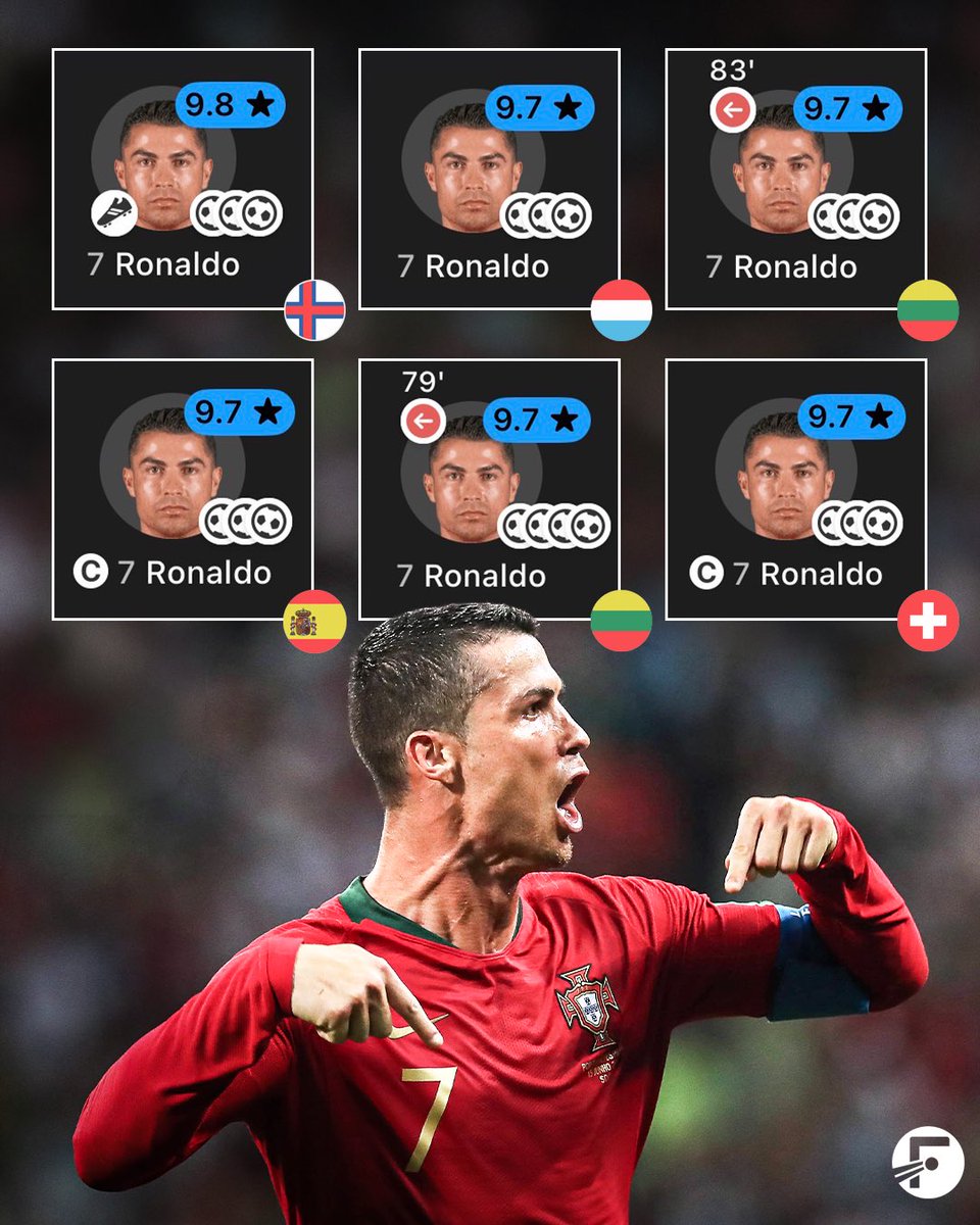 FotMob's tweet photo. 🇵🇹 These are Cristiano Ronaldo’s top six EVER performances for the Portuguese National Team, based on FotMob ratings!

Is the journey over? 🥺 https://t.co/4gL75Rl3cy