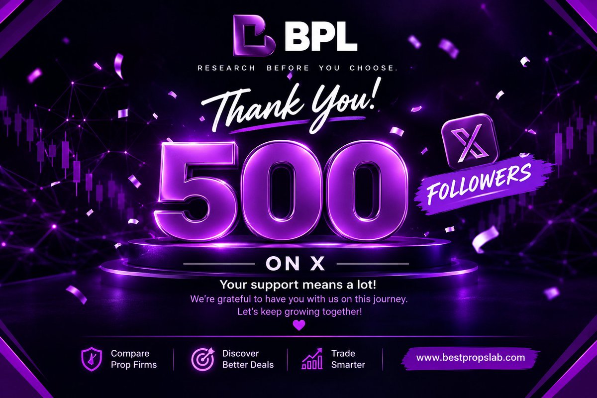 BestPropsLab's tweet photo. 🎉 500 FOLLOWERS ON X! 💜

A huge thank you to everyone who has followed Best Props Lab (BPL) and supported the journey so far.

500 is just the beginning. 🚀

We’re building BPL to help traders make more informed decisions before choosing a prop firm. https://t.co/wJbZ6iDKfB