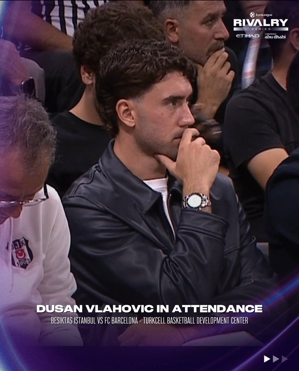 EuroLeague's tweet photo. Dusan Vlahovic feeding his off-court passion by watching his very own @BJK_Basketbol 🖤🤍

#RivalrySeries https://t.co/v8SvrdQds2