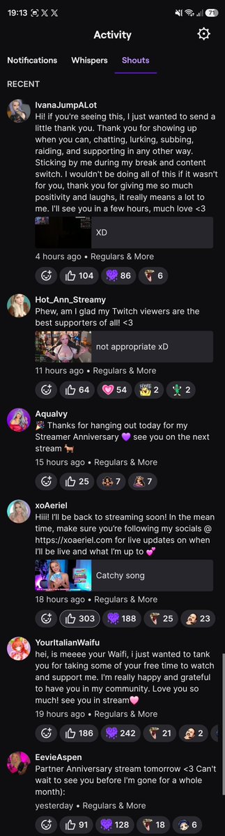 fyrewav3's tweet photo. @LunaOnTop_ New feature on twitch where streamers can send "shouts" which are basically like statuses. But I means lots of notifications so I wanna pick whose I see lol https://t.co/t0YWssxasI