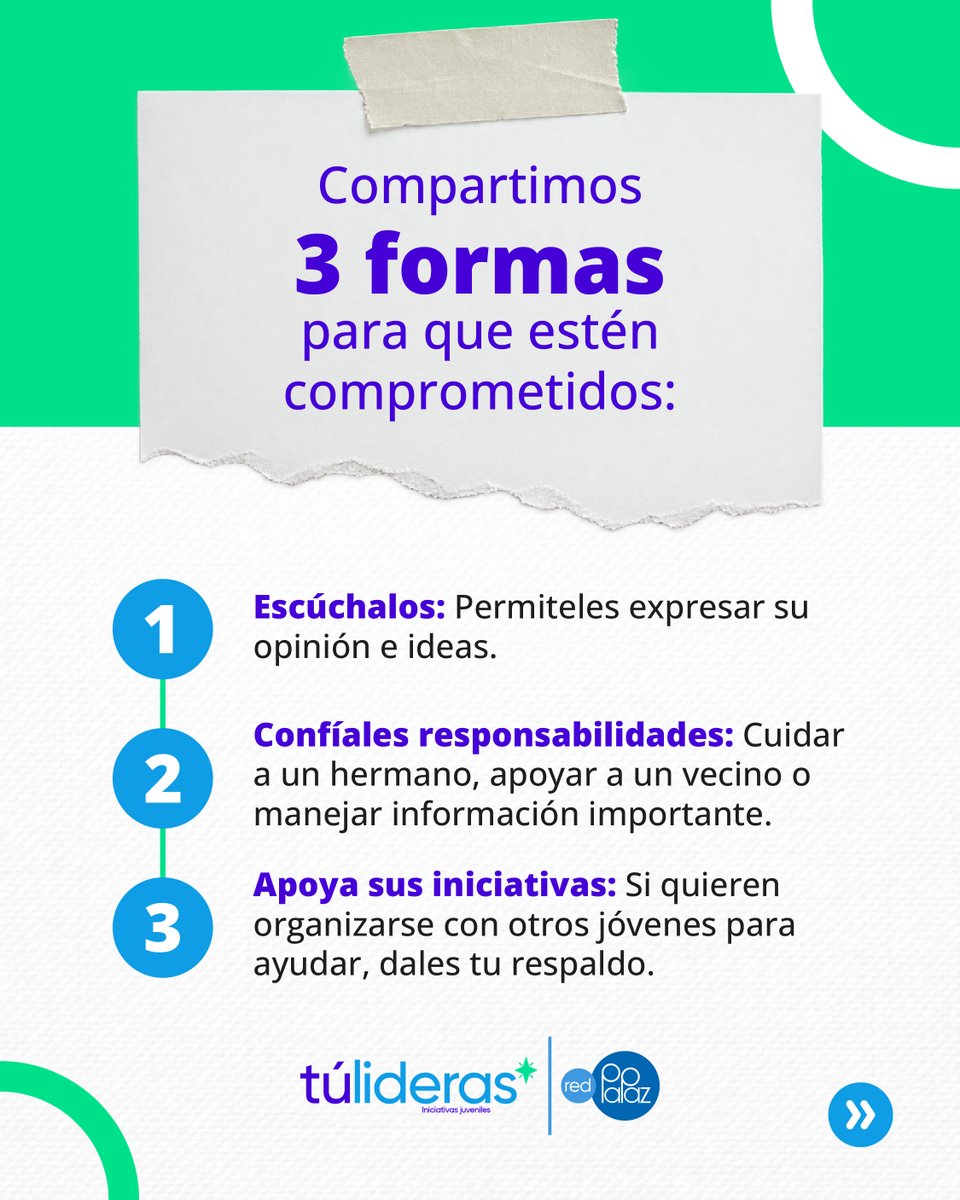 RedPaPaz's tweet photo. En una emergencia, los adolescentes también son parte de la solución. 💡🚨
Cuando una comunidad enfrenta un momento difícil, darles espacio a los jóvenes para proponer, organizarse y ayudar nos fortalece a todos.

Desliza este carrusel para conocer 3 formas prácticas de involucrarlos con el acompañamiento de los adultos. ➡️

Desde nuestro programa Tú Lideras, impulsamos la participación juvenil como motor de cambio.

📲 Comparte esta publicación con tu comunidad educativa o grupo de familias.

#TúLideras #RedPaPaz #LiderazgoJuvenil #ComunidadProtectora #ParticipaciónCiudadana