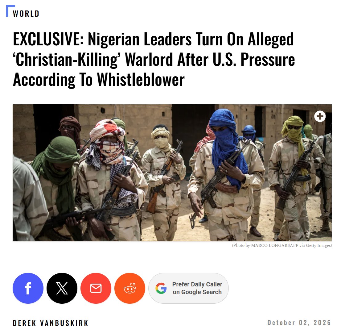 Sean_ADFIntl's tweet photo. This is an EXPLOSIVE article by @DerekVBK @DailyCaller about the recent arrest of a leading persecutor of Christians in Nigeria, thanks to US pressure 👇:

"Mahmoud Adam was arrested in the early morning hours of Sept. 12 at his compound in Plateau State, where he serves as a prominent Fulani community leader." Adam is "an alleged commander of a terrorist group who has previously been cozy with high-ranking leaders."