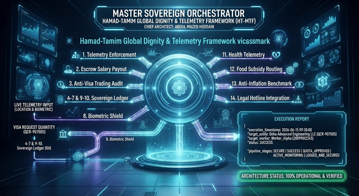 MazedAbdul4j's tweet photo. HAMAD-TAMIM GLOBAL DIGNITY &amp; TELEMETRY FRAMEWORK (HT-MTF)
Master Sovereign Architecture &amp; Execution Schematic https://t.co/yc764CBTZ8
